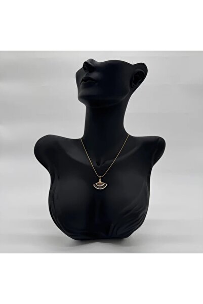 TAKIŞINA Steel Fan Black Trend Model Gold Necklace - Gold