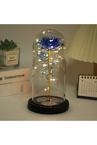 OEM Trandafir conservat din sticlă în cupolă cu lumini LED, albastru