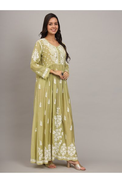alaya Hand Embroidered Chikankari Muslin Jalabiya-AL4017