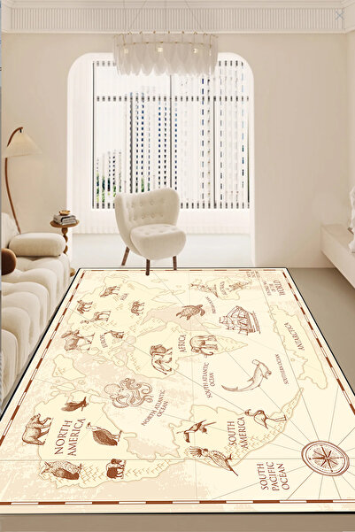 Chilai Home Map Dekoratif Halı, Yıkanabilir, Kaymaz Tabanlı Djth
