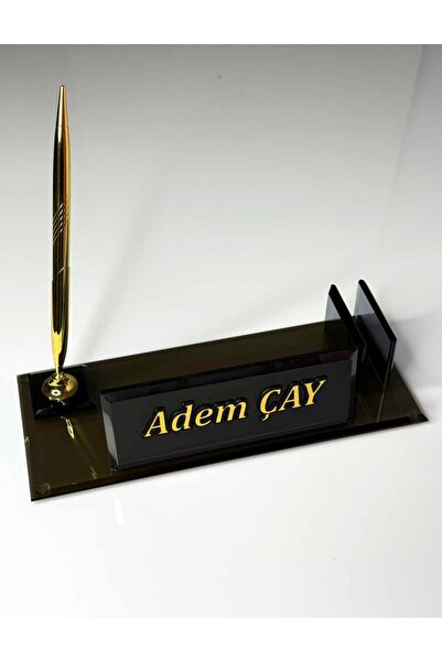 MERTKRİSTAL Kristal Masa Isimliği Kalemli Ofis Büro Makam Hediyesi M186BFGOLD