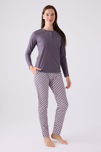 Pierre Cardin Kadın Gri Uzun Kol Pijama Takım