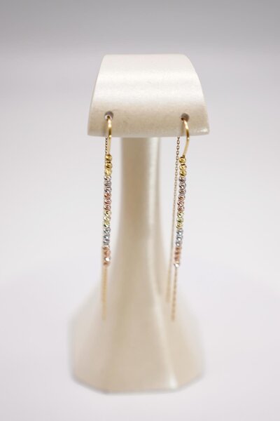 ERMİRGOLD 14 Ayar Altın Üç Renkli Dorika Zincir Küpe–Uzun Zarif Tasarım Şık Kadın Küpe Modeli