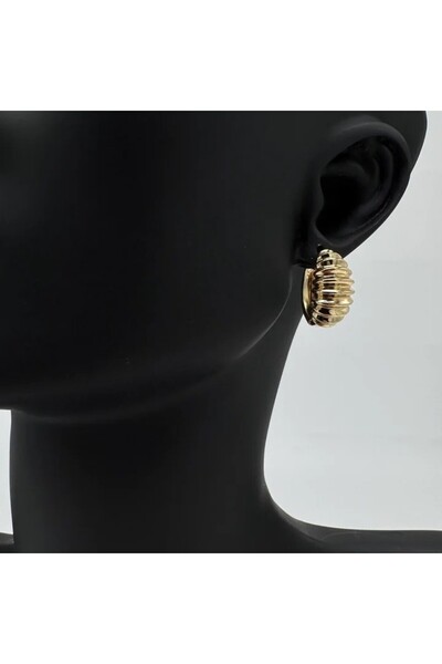 TAKIŞINA Special Series Gold Line Detailed Hoop Earrings - Gold