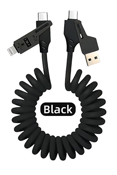 Fibaks 4in1 PD 65 Watt Type-C/27 Watt iPhone Spiral Kablo Kırılmaz Uç 1.5 Met...