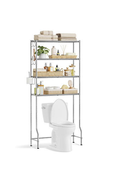 SONGMICS Bathroom Storage Shelf, Overlay Over Washing Machine or Toilet, 30x83x176 cm, Silver