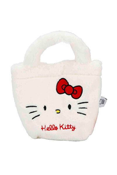 Hello Kitty Yazılı Beyaz Peluş El Çantası 3018