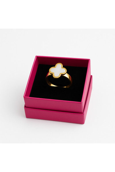 Bittox Elegant Clover Model Gold Color Stainless Steel Ring-Chic Design Women's Clover Ring-No:9