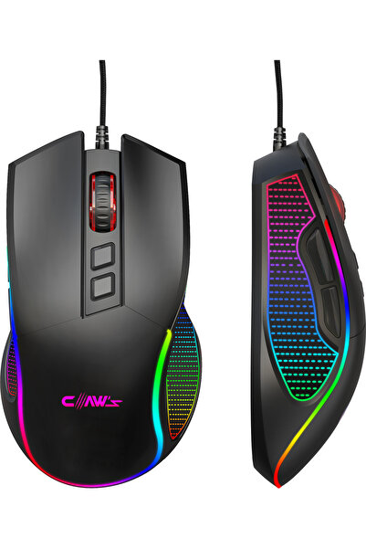 Claw's Crossfire V1 12800 Dpi Full Wide RGB Özel ABS Doku & Kablolu Gaming Mouse - Siyah