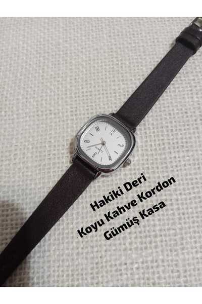 Brality Minimal Vintage Retro Women Wristwatch Dark Brown Color Genuine Leather Band Silver Case 0054