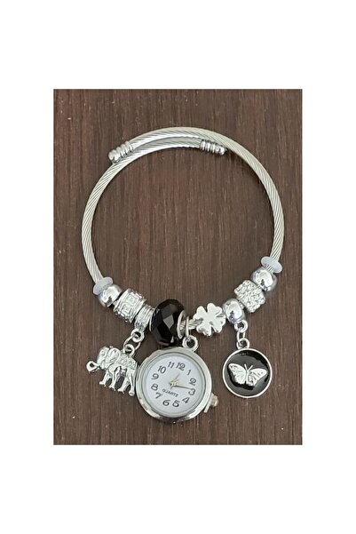 OEM Women's Bracelet Watch, Silver with Black Transparent Beads