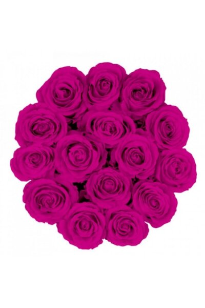 OEM Aranjament floral cu 15 trandafiri de săpun în cutie rotundă neagră, fuchsia