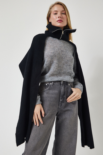 Lovelyİstanbul Collar Zippered Scarf Lyy0095 Black