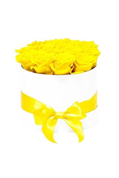 Gonga Aranjament floral cu trandafiri galbeni de săpun în cutie albă de lux M