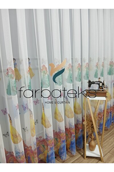 farbateks Children's Room Colorful Princess Colorful Girl's Room Tulle Curtain 3 Layers Pleated