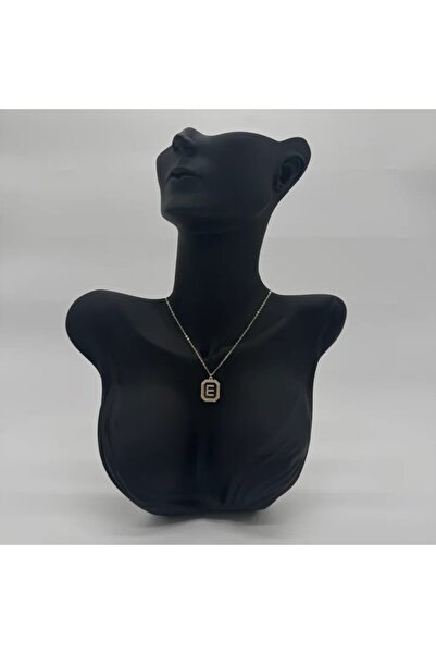 TAKIŞINA Özel Seri E Harfi Taş Detaylı Gold Kolye - Gold