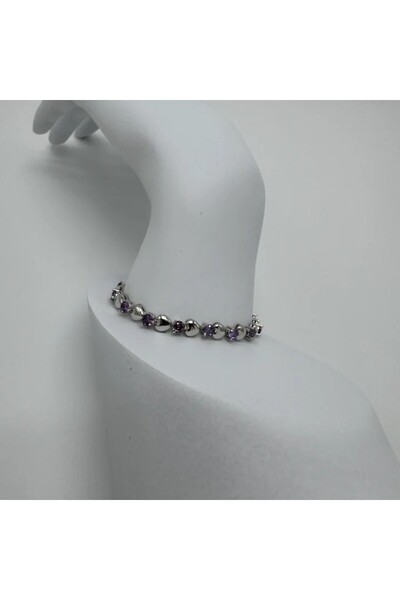 TAKIŞINA Special Series Silver Purple Stone and Heart Detail Bracelet - Silver
