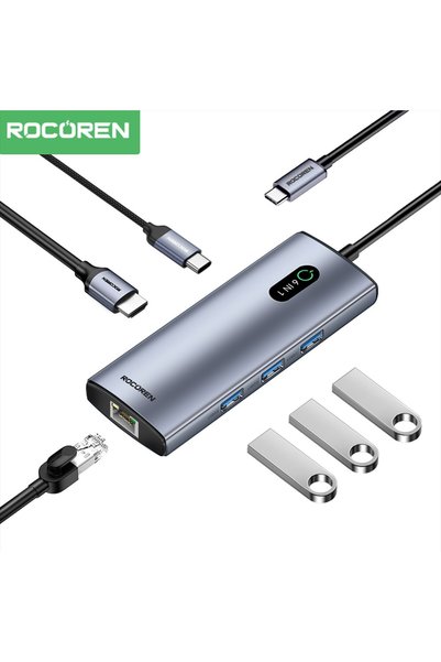 Rocoren 6 Portlu 4K 30Hz Gigabit Ethernet 3*USB3.0 PD 100W Destekli Hub Çoklayıcı