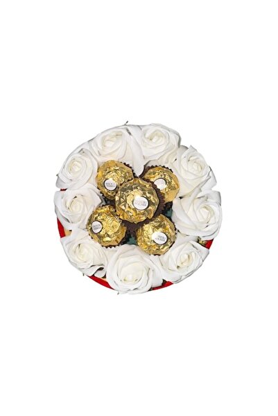 YUPY Aranjament rotund de trandafiri de săpun cu Ferrero Rocher, alb, 9 trandafiri, Yupy®