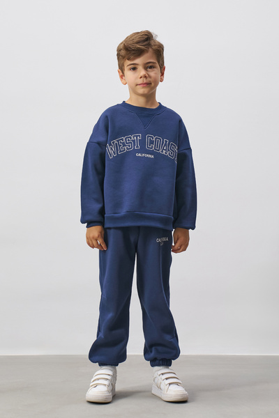 Minipodyum Embroidered Boy's Top and Bottom Tracksuit Set