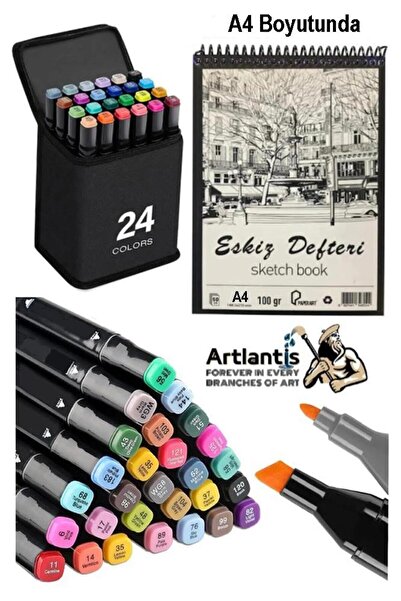 Artlantis Скицник А4 50 листа 100 гр 1 брой 24 цвята Двустранни маркери 24 бр...