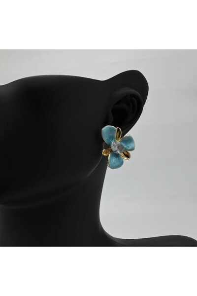 TAKIŞINA Special Series Steel Blue Stone Earrings - Gold