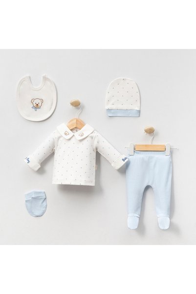Pure Kids Store 100% Organic Cotton Baby Boy Baby Boy & Teddy Bear Embroidered Score 5-Piece Hospital Exit Set