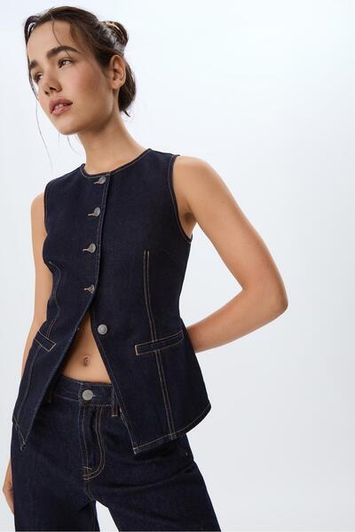 Stradivarius Denim top with buttons