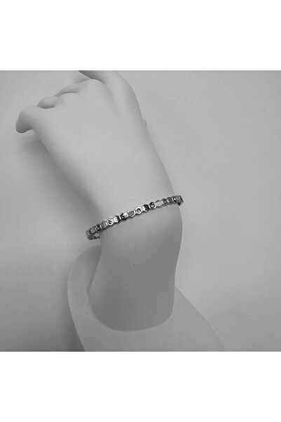 TAKIŞINA سوار من الفضة على شكل حجر سداسي من سلسلة خاصة مقاس 15 سم - فضي