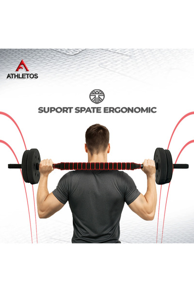 Athletos Set of 2 adjustable dumbbells, 15 kg, convertible into barbell with connecting bar, Red/Black