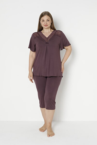 Cotpark Women's Plus Size Viscose Elastane Fabric Short Sleeve Capri Suit 14688