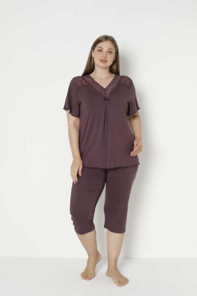 Cotpark Women's Plus Size Viscose Elastane Fabric Short Sleeve Capri Suit 14688