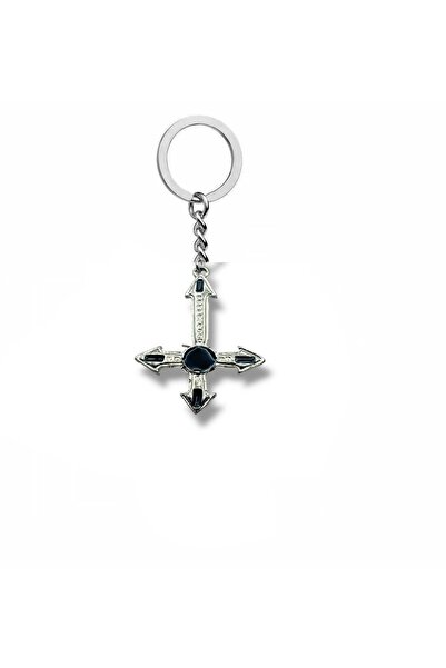 Herşey Nota Breloc din metal cu cruce inversată gotică neagră – Accesoriu unisex în stil alternativ