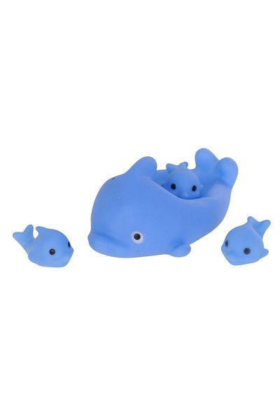hak-iş oyuncak Blue Dolphin Family 4-Piece Bath Toy Set (1 Large + 3 Small)