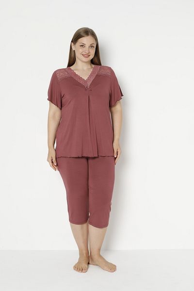 Cotpark Women's Plus Size Viscose Elastane Fabric Short Sleeve Capri Suit 14688