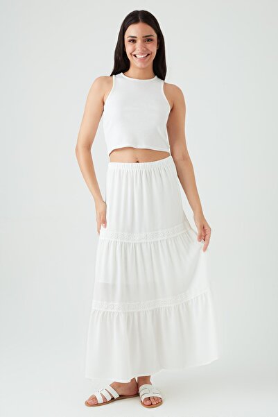 Select Moda Жіноча довга спідниця з білим мереживом