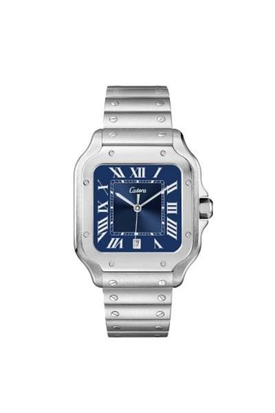 catera Men's square watch with a silver-colored steel strap and a navy dial