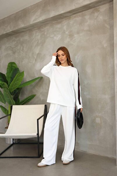 HG MODA Γυναικείο Σετ Φόρμας Φαρδιά Πόδια με Ρίγες Ελαστικό Άνετο Φαρδύ Εφαρμογή