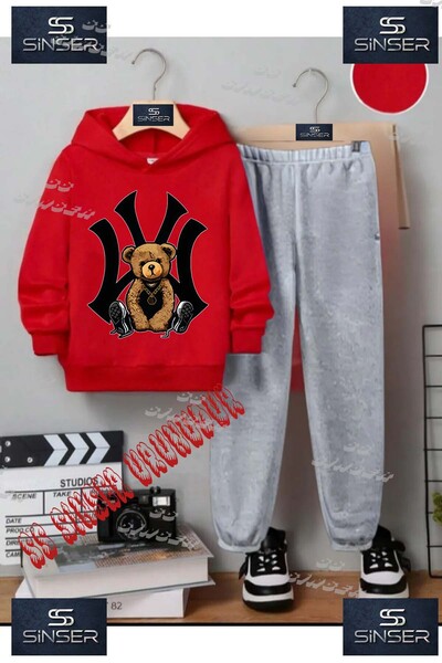 SS SİNSER Children's Unisex "Bear Back Ny Black" Special Printed Hooded Track...