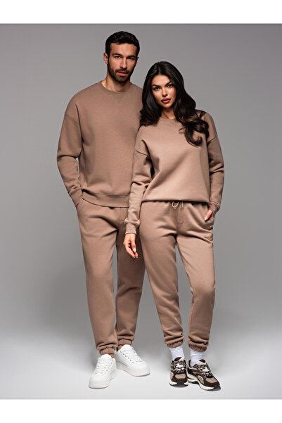 OMBRE UNISEX Pärchen Trainingsanzug Set im Athleisure Style mit Hose und Sweatshirt - braun V16 Z109