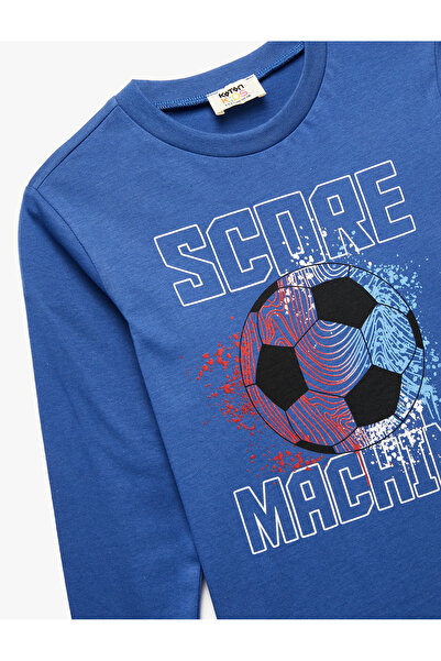 Koton Futbol Baskılı Uzun Kollu Bisiklet Yaka Pamuklu Tişört