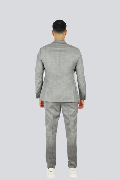 BOSS Erkek Saf Yün İçerikli Minimal Çizgi Desenli Gri Takım Elbise 50546117-070
