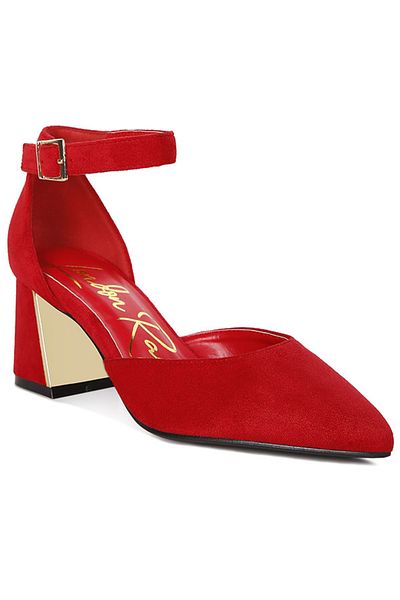london Rag Women Metallic Accent Angle Heeled Sandals in Red