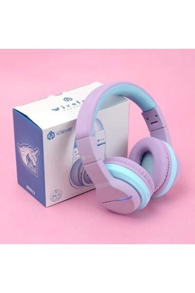 AC BOX Led Lighted Safe Sound Limited 85 Hours Playback Time Bluetooth Kids Headphones Lilac Blue