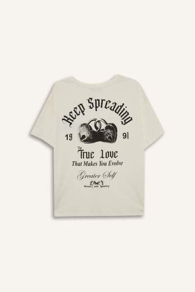 DeFacto New Season Coool Oversize Wide Fit Crew Neck Back Printed Short Sleeve T-Shirt