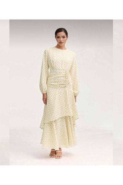 La MatildaLingerie Elegant Flower Patterned Fold Long Chifon Invitation Dress
