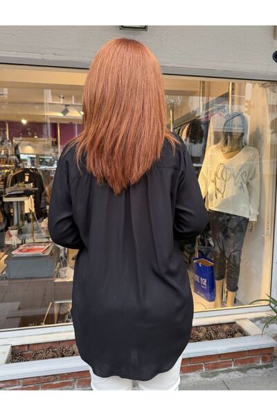 DenizEge Viscose Shirt with Ribbed Back Black