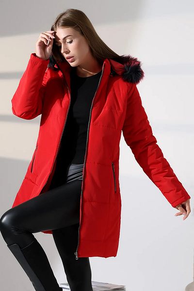 Talsmoda Tals Fashion Women's Red Color Water and Drip Proof Washing Resistant Furted Quilted Coat