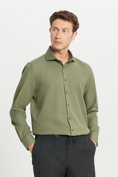 AC&Co / Altınyıldız Classics Men's Khaki Tailored Slim Fit Slim Fit Small Italian Collar Dobby Oxford Shirt