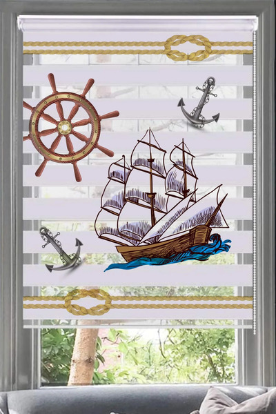 Lotus Gemi Temalı Dijital Baskı Zebra Perde